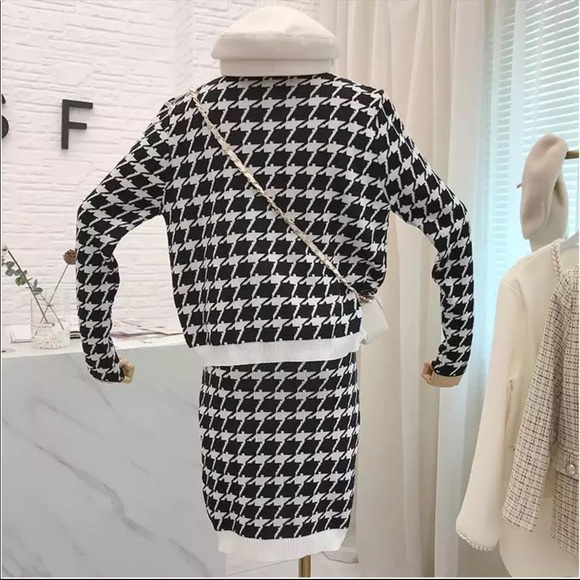 MABLE Houndstooth Cropped Knit Cardigan and Mini Skirt Set main image 0